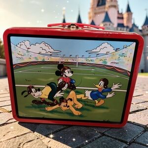 1997 Disney Mickey & Friends Red Retro Metal Lunchbox